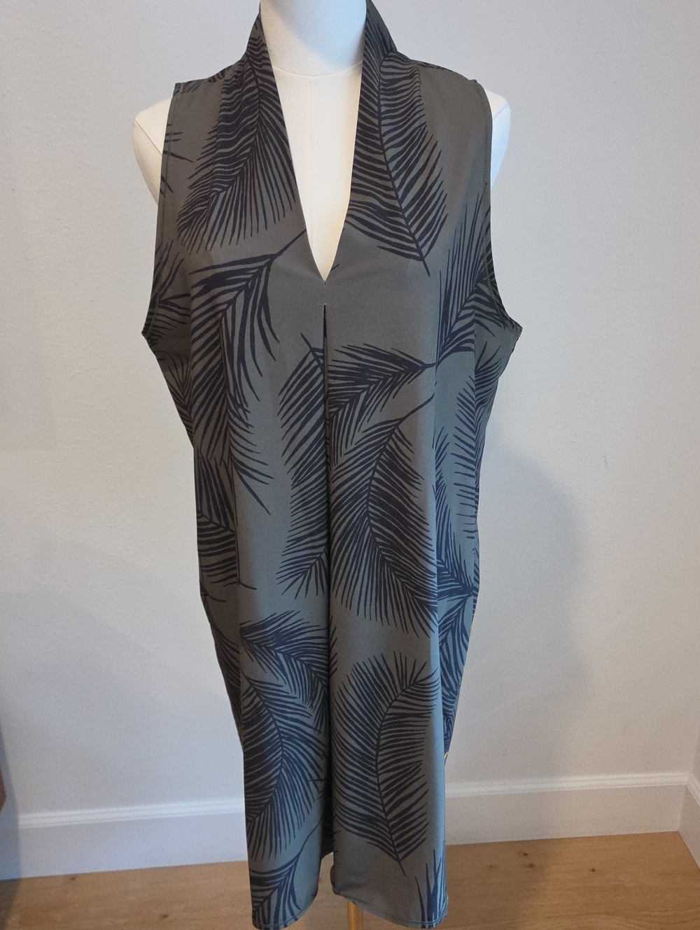 Lucy Olive and Black Palm-Print Sleeveless Swim Coverup